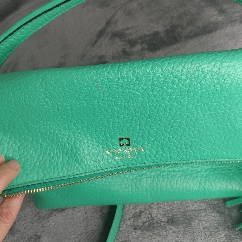 kate spade turquoise pebbled leather satchel with tassel - Picture 6 of 14